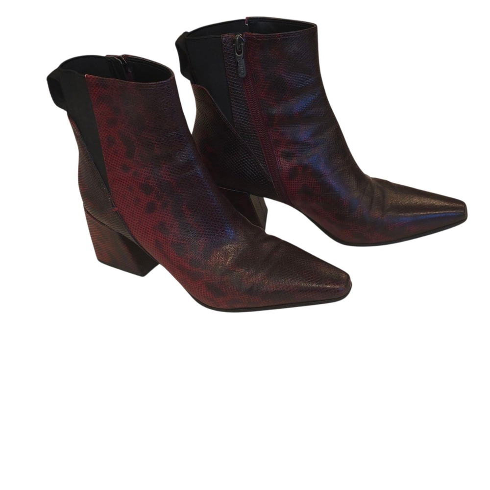 SARTO by Franco Sarto Brynn Red Snake Print Leather Ankle Boots Block Heel 9.5